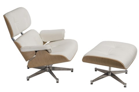 Fotel Vip z podnóżkiem biały/natural oak /srebrna baza Fotel Vip z podnóżkiem biały/natural oak /srebrna baza
