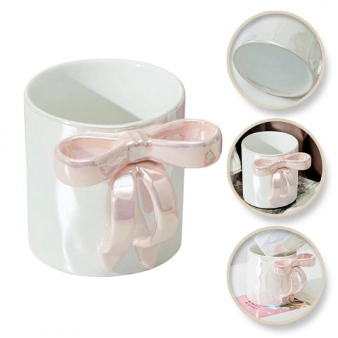Kubek ceramiczny biały perłowy z różową kokardą 350ml 1szt CUP23 Kubek ceramiczny biały perłowy z różową kokardą 350ml 1szt CUP23