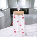 Szklanka, różowe kokardki z cyrkoniami - z rurką i bambusową pokrywką 460 ml - SZK135 Szklanka, różowe kokardki z cyrkoniami - z rurką i bambusową pokrywką 460 ml - SZK135