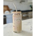 Szklanka, różowe kokardki - z rurką i bambusową pokrywką 500 ml - SZK131 Szklanka, różowe kokardki - z rurką i bambusową pokrywką 500 ml - SZK131