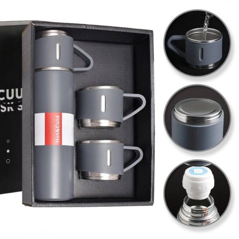 ZESTAW TERMOS Z 3 KUBKAMI zapakowany na prezent, 500ml szary BD24SZ ZESTAW TERMOS Z 3 KUBKAMI zapakowany na prezent, 500ml szary BD24SZ