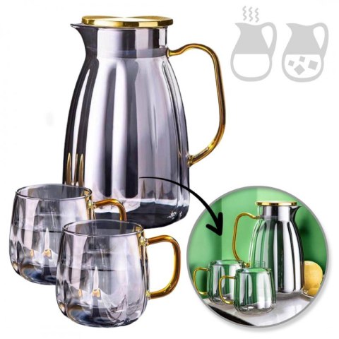 Zestaw- dzbanek 1600ml z falowanymi ściankami z pokrywką + 2 szklanki 350ml- DZ07 Zestaw- dzbanek 1600ml z falowanymi ściankami z pokrywką + 2 szklanki 350ml- DZ07