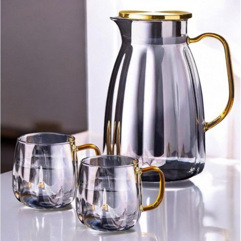 Zestaw- dzbanek 1600ml z falowanymi ściankami z pokrywką + 2 szklanki 350ml- DZ07 Zestaw- dzbanek 1600ml z falowanymi ściankami z pokrywką + 2 szklanki 350ml- DZ07