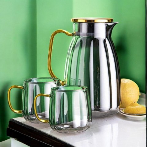 Zestaw- dzbanek 1600ml z falowanymi ściankami z pokrywką + 2 szklanki 350ml- DZ07 Zestaw- dzbanek 1600ml z falowanymi ściankami z pokrywką + 2 szklanki 350ml- DZ07