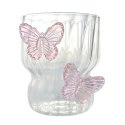 Szklanka ryflowana, z falowanymi ściankami, MOTYLKI róż 260 ml 1szt SZK161 Szklanka ryflowana, z falowanymi ściankami, MOTYLKI róż 260 ml 1szt SZK161