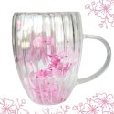 Szklanka termiczna ryflowana z kwiatami w środku, gipsówka róż 300 ml 1szt SZK157 Szklanka termiczna ryflowana z kwiatami w środku, gipsówka róż 300 ml 1szt SZK157