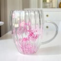 Szklanka termiczna ryflowana z kwiatami w środku, gipsówka róż 300 ml 1szt SZK157 Szklanka termiczna ryflowana z kwiatami w środku, gipsówka róż 300 ml 1szt SZK157