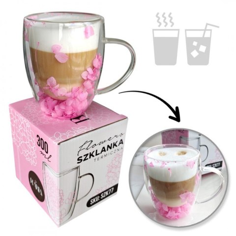 Szklanka termiczna z hortensją w środku róż 300 ml 1szt SZK77 Szklanka termiczna z hortensją w środku róż 300 ml 1szt SZK77