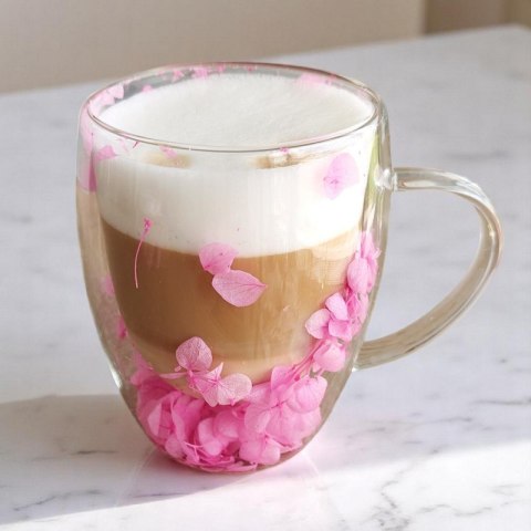 Szklanka termiczna z hortensją w środku róż 300 ml 1szt SZK77 Szklanka termiczna z hortensją w środku róż 300 ml 1szt SZK77