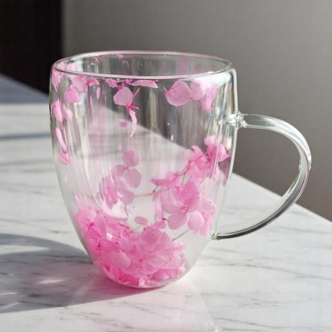 Szklanka termiczna z hortensją w środku róż 300 ml 1szt SZK77 Szklanka termiczna z hortensją w środku róż 300 ml 1szt SZK77