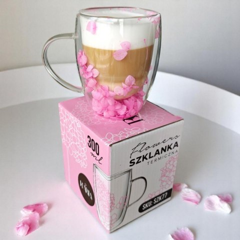 Szklanka termiczna z hortensją w środku róż 300 ml 1szt SZK77 Szklanka termiczna z hortensją w środku róż 300 ml 1szt SZK77