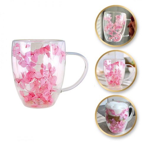 Szklanka termiczna z hortensją w środku róż 300 ml 1szt SZK77 Szklanka termiczna z hortensją w środku róż 300 ml 1szt SZK77