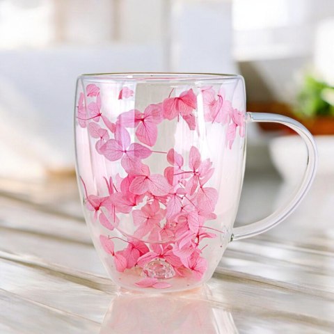 Szklanka termiczna z hortensją w środku róż 300 ml 1szt SZK77 Szklanka termiczna z hortensją w środku róż 300 ml 1szt SZK77