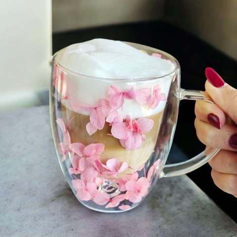 Szklanka termiczna z hortensją w środku róż 300 ml 1szt SZK77 Szklanka termiczna z hortensją w środku róż 300 ml 1szt SZK77