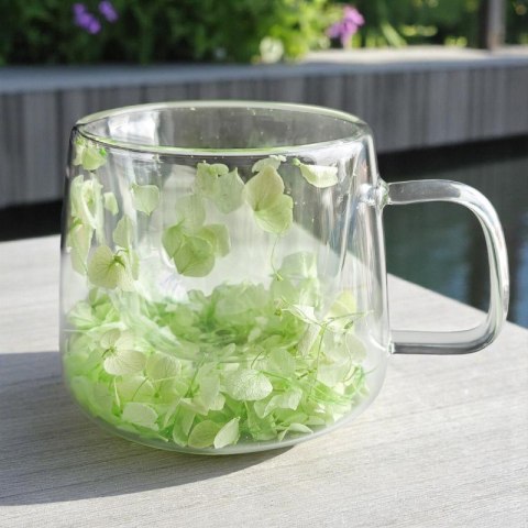 Szklanka termiczna z hortensją w środku, zielona 180 ml 1szt SZK173 Szklanka termiczna z hortensją w środku, zielona 180 ml 1szt SZK173