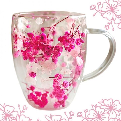 Szklanka termiczna z kwiatami w środku, gipsówka hortensje róż 300 ml 1szt SZK149 Szklanka termiczna z kwiatami w środku, gipsówka hortensje róż 300 ml 1szt SZK149
