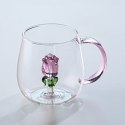 Szklanka ze szklanym tulipanem w środku, różowa rączka 400ml - SZK129 Szklanka ze szklanym tulipanem w środku, różowa rączka 400ml - SZK129