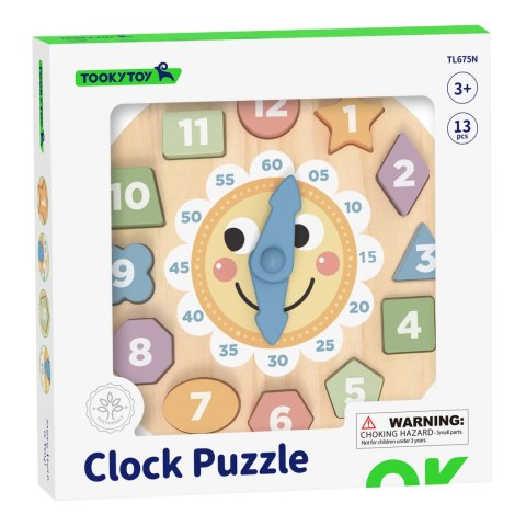 TOOKY TOY Zegar Drewniana Zabawka Edukacyjna Nauka Czasu Kształtów TOOKY TOY Zegar Drewniana Zabawka Edukacyjna Nauka Czasu Kształtów
