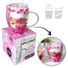 Szklanka termiczna z kwiatami w środku, gipsówka hortensje róż 300 ml 1szt SZK174