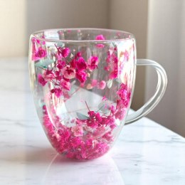 Szklanka termiczna z kwiatami w środku, gipsówka hortensje róż 300 ml 1szt SZK174
