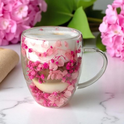 Szklanka termiczna z kwiatami w środku, gipsówka hortensje róż 300 ml 1szt SZK149 Szklanka termiczna z kwiatami w środku, gipsówka hortensje róż 300 ml 1szt SZK149