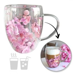 Szklanka termiczna z kwiatami w środku, gipsówka hortensje róż 300 ml 1szt SZK165