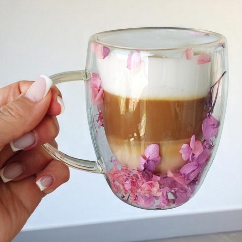Szklanka termiczna z kwiatami w środku, gipsówka hortensje róż 300 ml 1szt SZK165 Szklanka termiczna z kwiatami w środku, gipsówka hortensje róż 300 ml 1szt SZK165