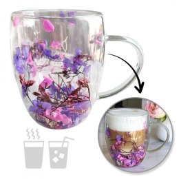 Szklanka termiczna z kwiatami w środku, gipsówka hortensje róż 300 ml 1szt SZK166