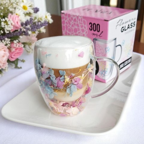 Szklanka termiczna z kwiatami w środku, gipsówka hortensje róż 300 ml 1szt SZK180 Szklanka termiczna z kwiatami w środku, gipsówka hortensje róż 300 ml 1szt SZK180