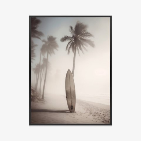Plakat Wieloczęściowy Deska Surfingowa Na Plaży Z Palmami Rama Aluminiowa Kolor Czarny