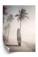 Plakat Wieloczęściowy Deska Surfingowa Na Plaży Z Palmami Rama Aluminiowa Kolor Czarny